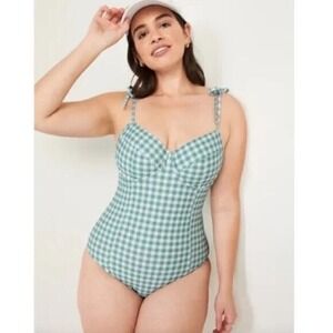 Old Navy Green Gingham One Piece Swimsuit